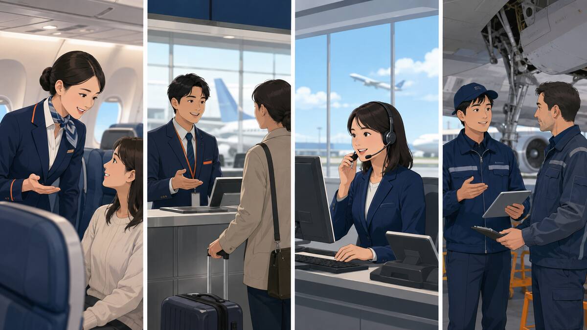 客室乗務員・グランドスタッフ・予約運航担当・整備担当が航空業界で英語を使う場面