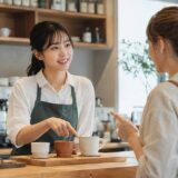 外国人客の注文を英語で確認する日本人カフェスタッフ