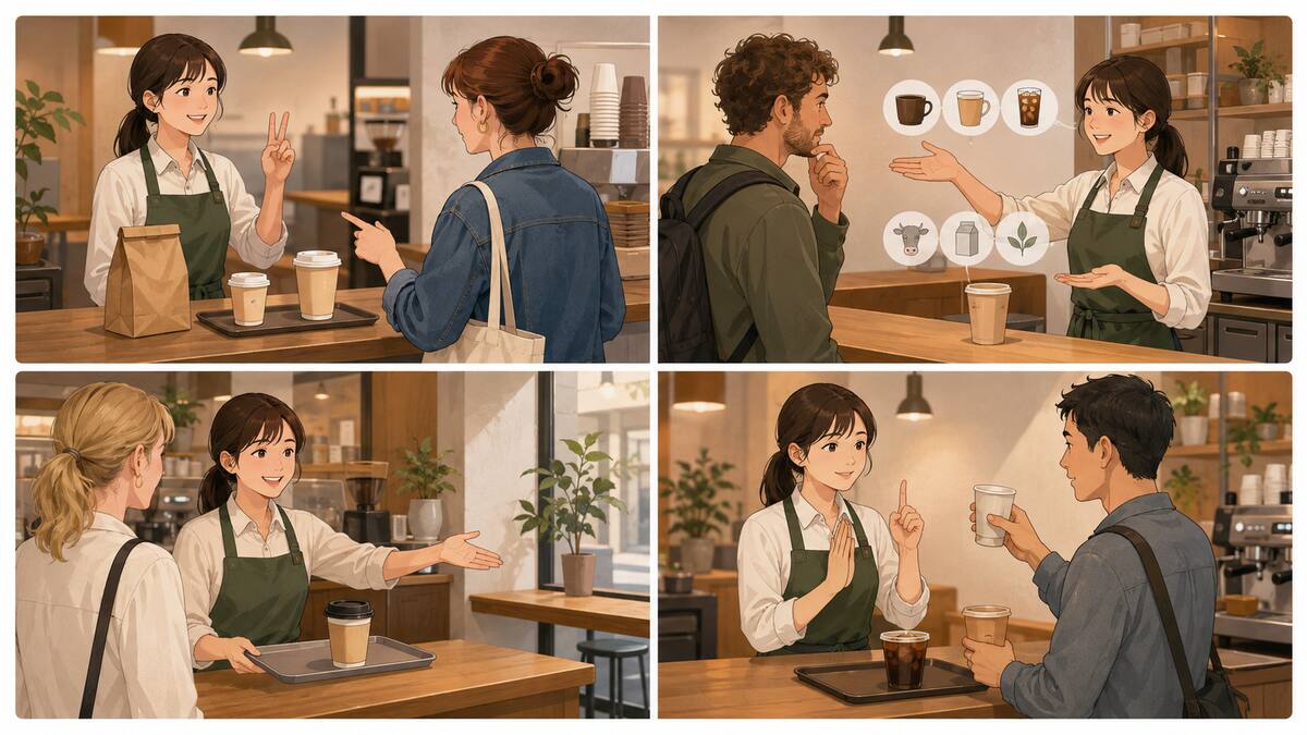 カフェで注文・カスタマイズ・商品受け渡し・注文間違いへ英語で対応する流れ