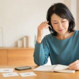 英単語が覚えられず悩みながらノートで学習法を見直す大人の女性