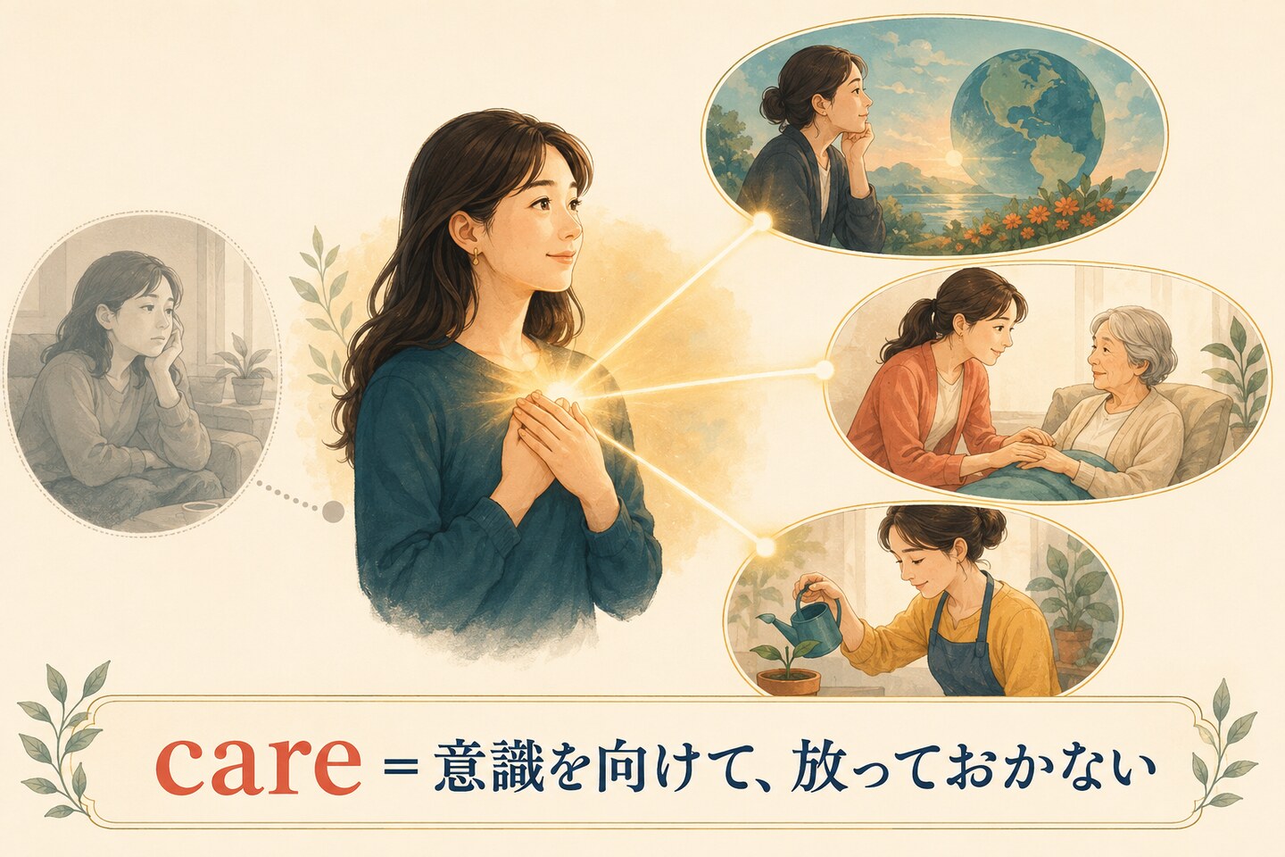 careのコアイメージ。対象に意識を向けて放っておかない