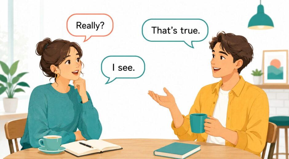 英語の短い返答Really? I see. That’s true.を使って会話する二人
