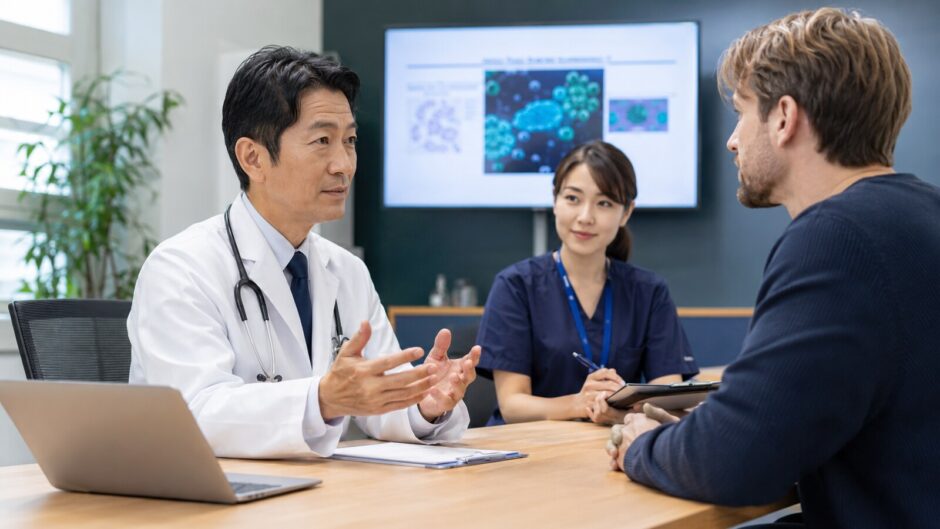 外国人患者と英語でコミュニケーションする日本人医師