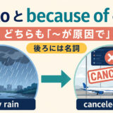 due toとbecause ofが名詞で原因を示すことを表した図解