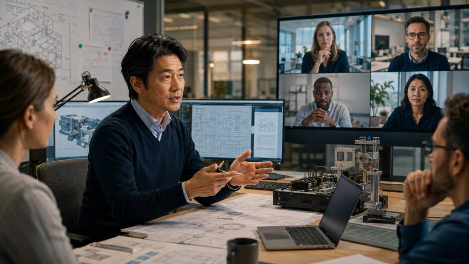 海外チームと英語で設計レビューをする日本人エンジニア