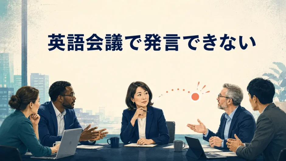 英語会議で発言のタイミングを探す社会人のイラスト