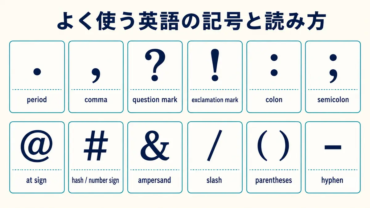 よく使う英語の記号と読み方一覧|period・comma・question mark・at sign・hash