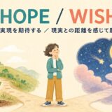 hopeとwishのコアイメージ。実現を期待するhopeと現実との距離を感じて願うwish