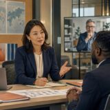 外国人候補者や海外人事と英語で対話する日本人の人事担当者