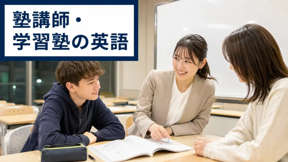 外国人の生徒と保護者に英語で説明する塾講師