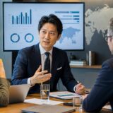 海外顧客との商談で提案する日本人の海外営業担当者