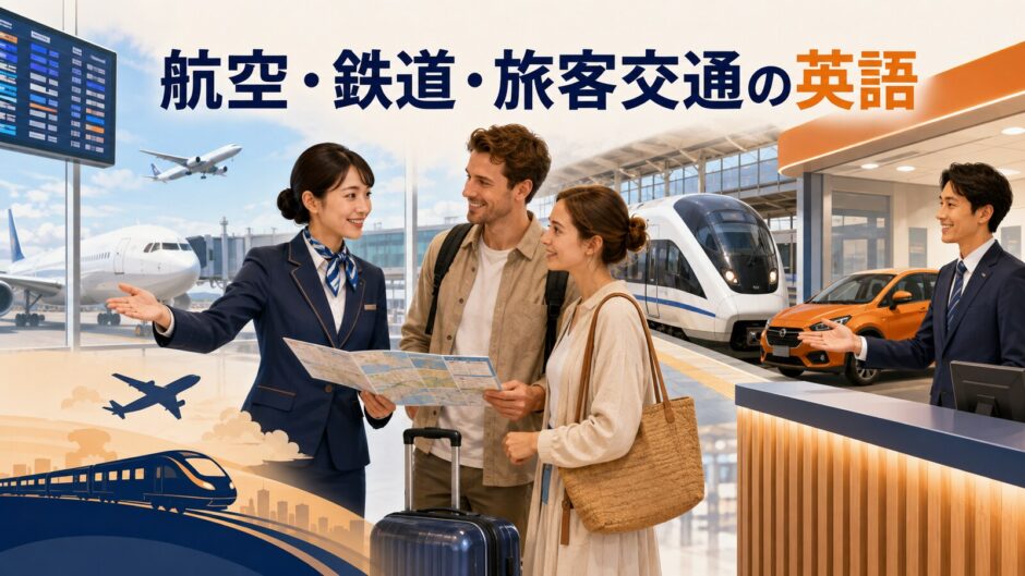 航空・鉄道・旅客交通の仕事で使う英語を表すアイキャッチ