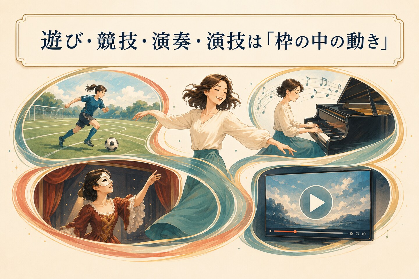 playのコアイメージ。遊び・競技・演奏・演技は枠の中の動き