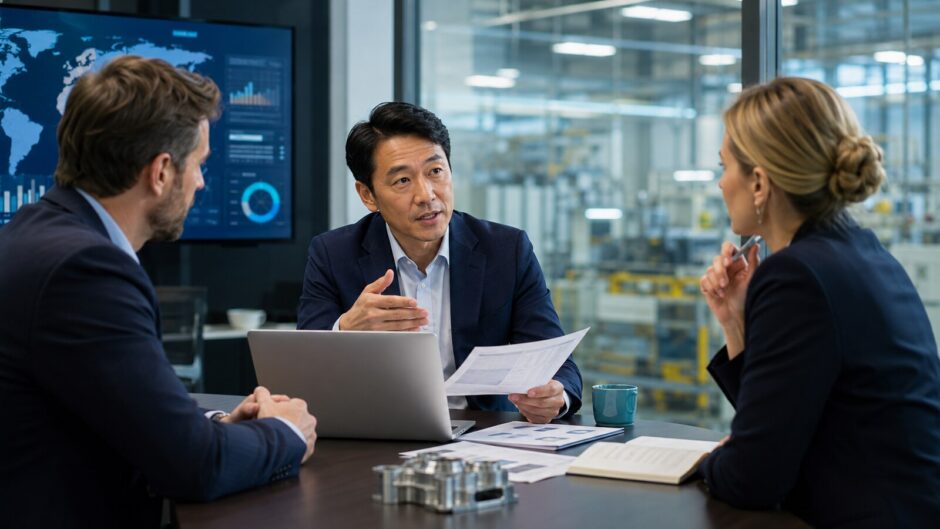 海外サプライヤーと見積や条件を協議する購買・調達担当者