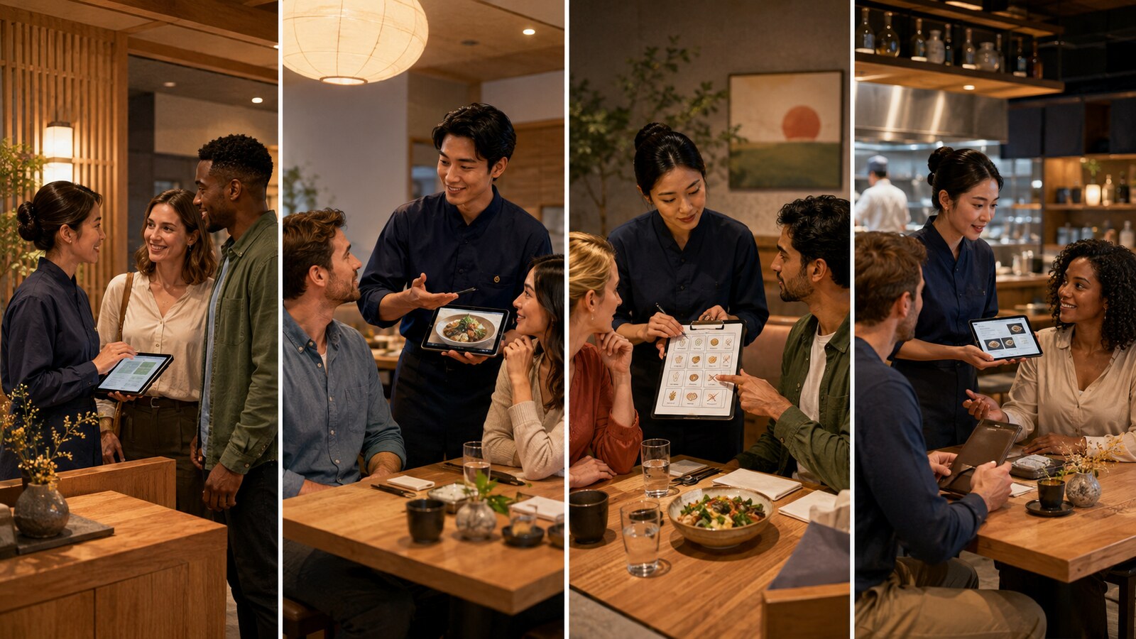 予約確認・注文・食事制限・会計対応を英語で行う飲食店スタッフ