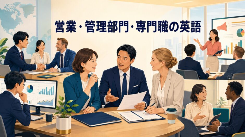 営業・管理部門・専門職で使う英語を表すアイキャッチ