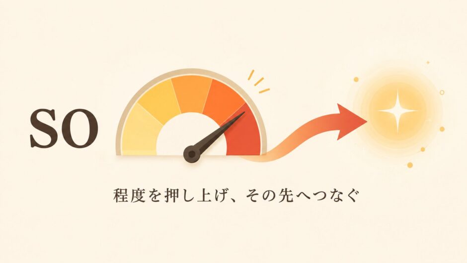 soのコアイメージ「程度を押し上げ、その先へつなぐ」を表す図