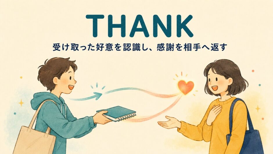 thankのコアイメージ「受け取った好意を認識し、感謝を相手へ返す」