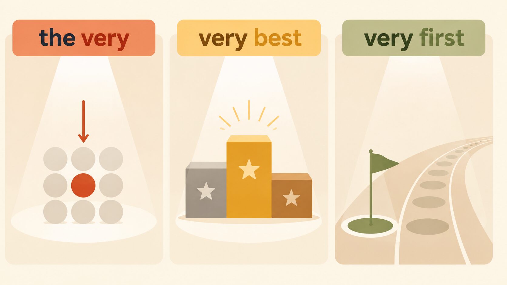 the very・very best・very firstが正確な一点や端点を強調する図