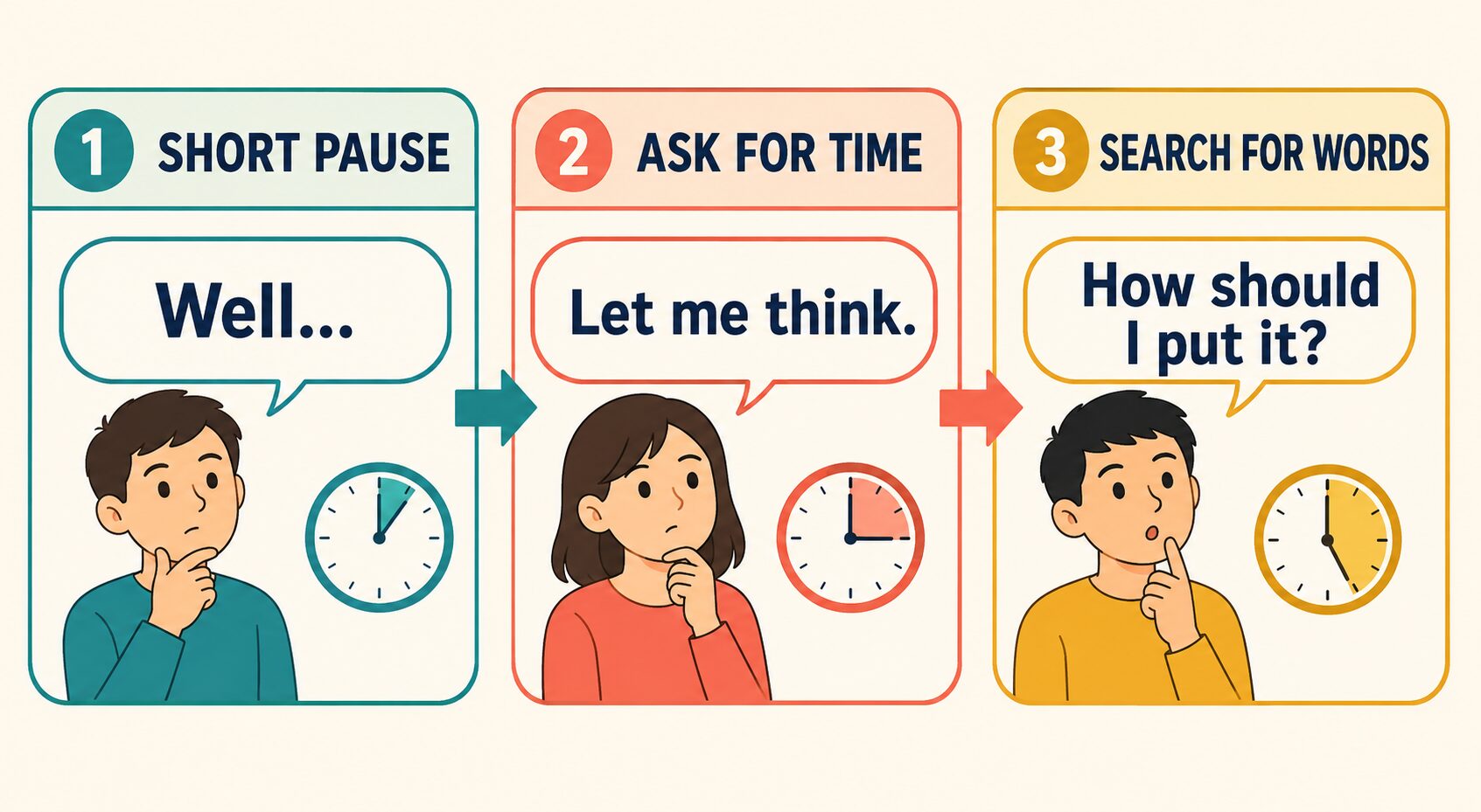 短い間 時間を求める 言葉を探すの3段階で考える時間を作る英語表現