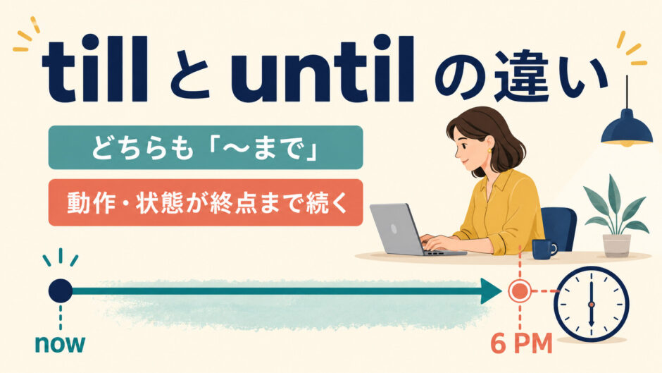 tillとuntilが動作や状態の終点まで続くことを示す時間軸の図解