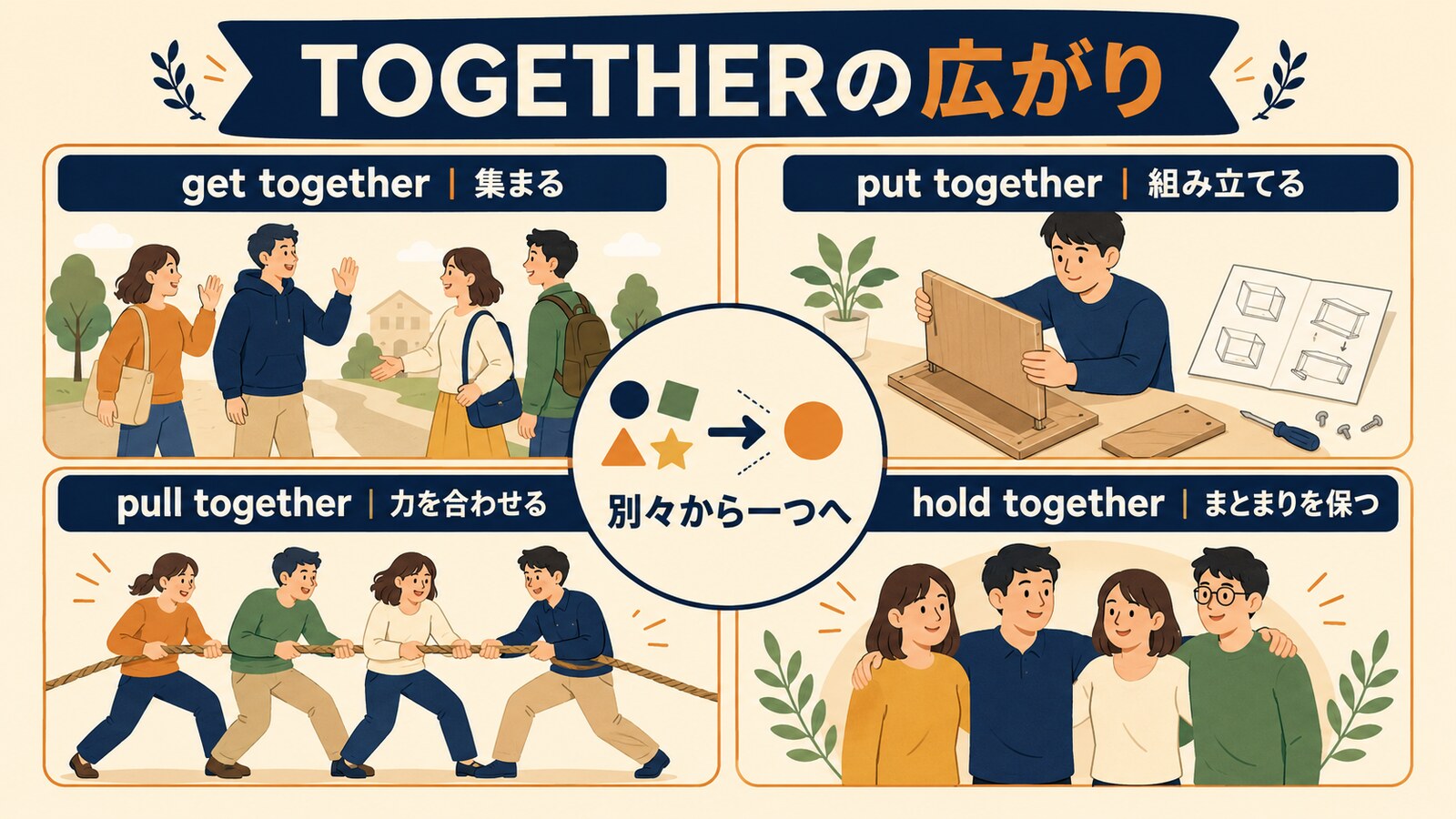 togetherのコアイメージと句動詞の広がり