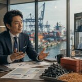 海外取引先と英語で会議をする商社の担当者