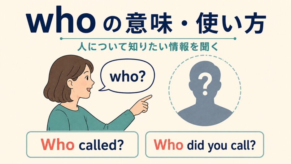 whoの意味と使い方を主語と目的語の疑問文で示したイラスト
