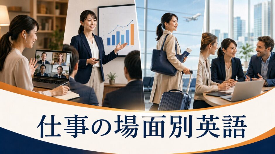 会議・プレゼン・海外出張・海外駐在で使う英語を表すアイキャッチ
