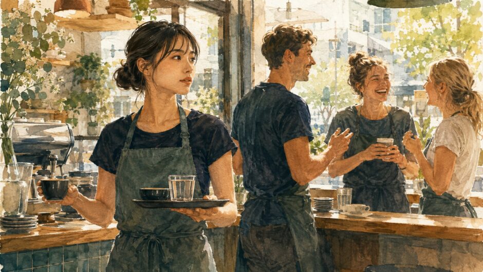 オーストラリアのカフェで働きながら同僚の英語の雑談に入れず悩む日本人女性
