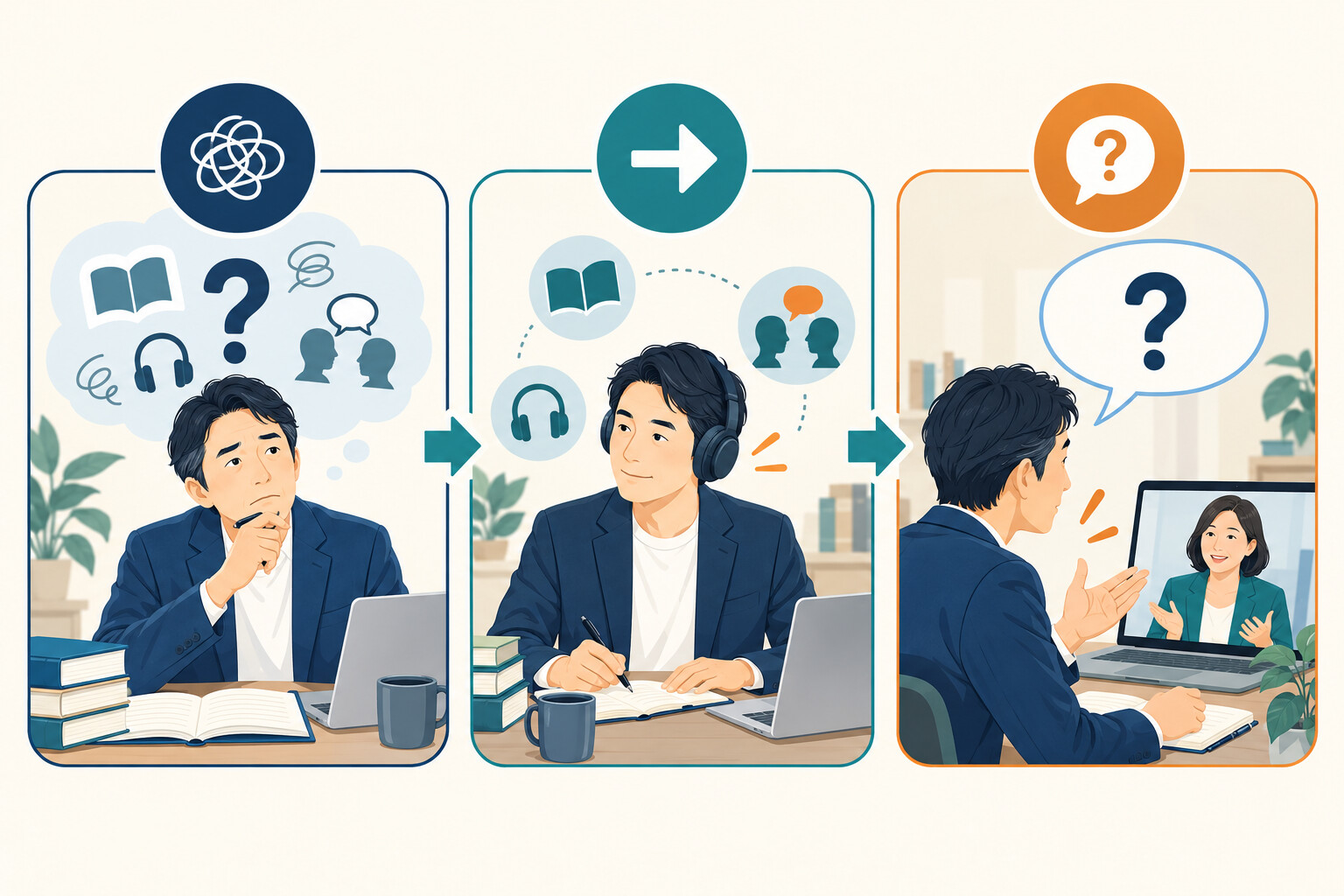 英語コーチング コーチ 質問 まとめ方を整理したイラスト