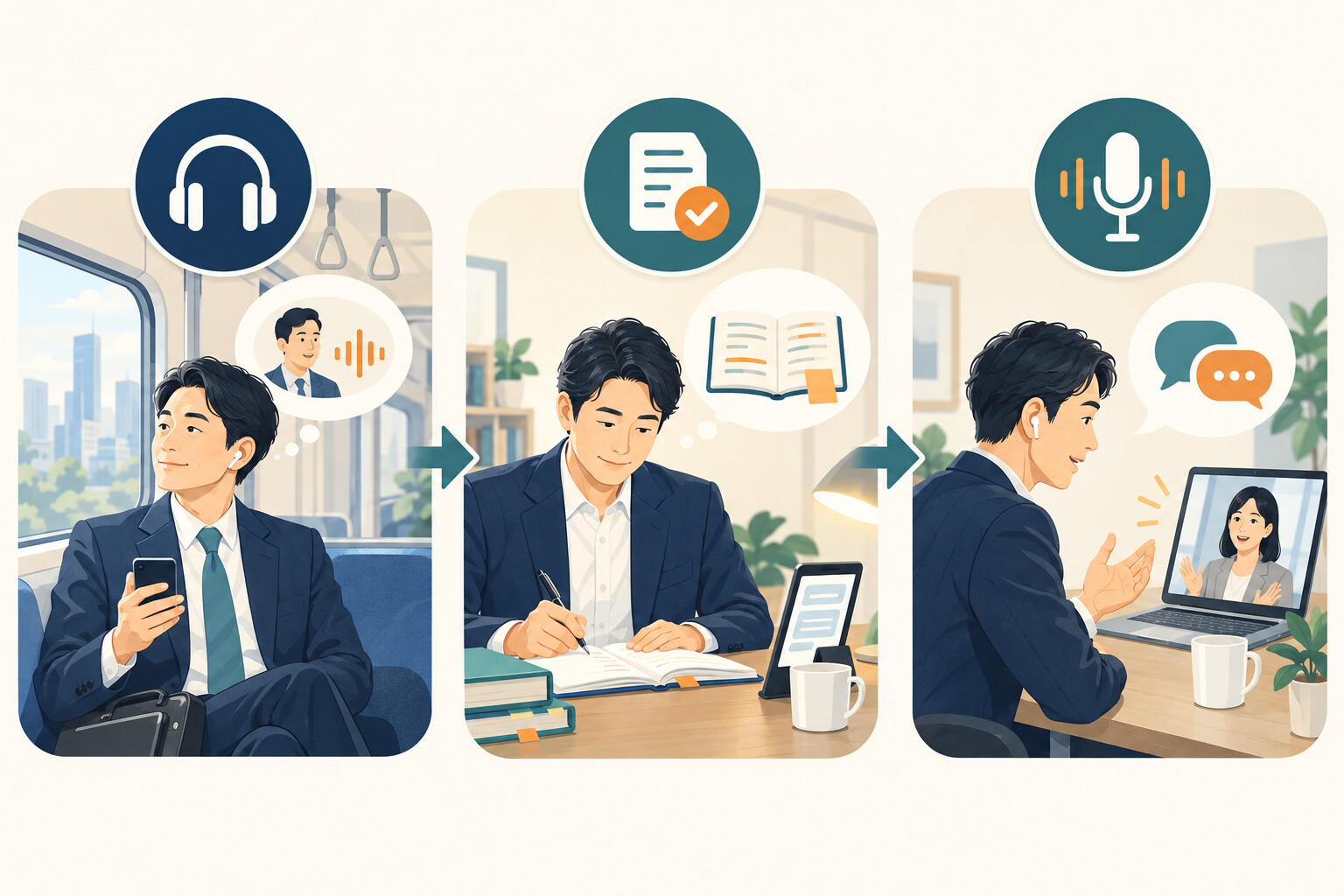 英語コーチング 通勤時間 学習を整理した記事内イラスト
