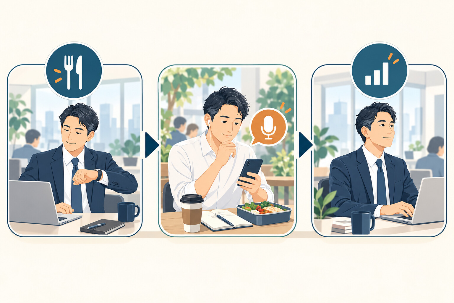 英語コーチング 昼休み 学習を整理したイラスト