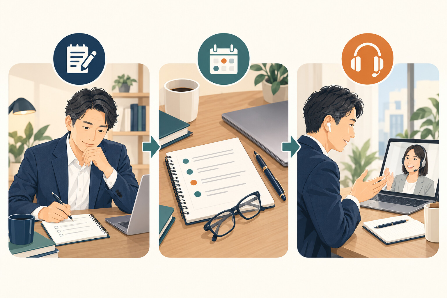 英語コーチング 面談前 緊張を整理したイラスト