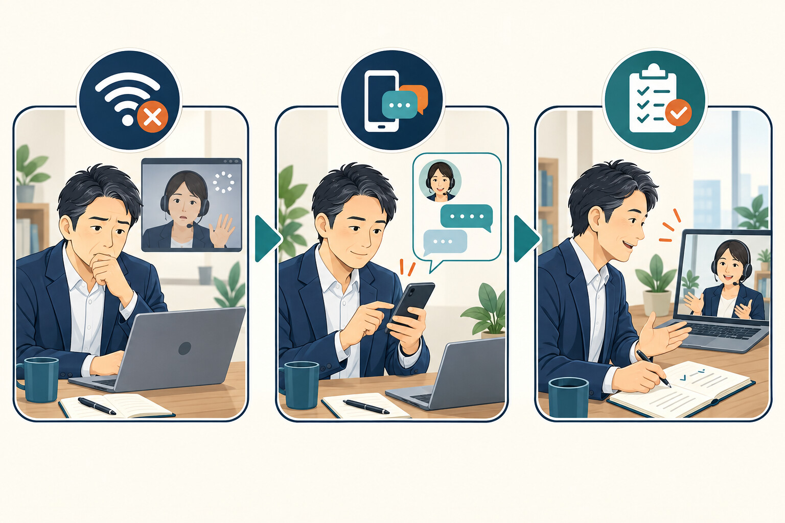 オンライン 英語コーチング 通信 トラブルを整理したイラスト