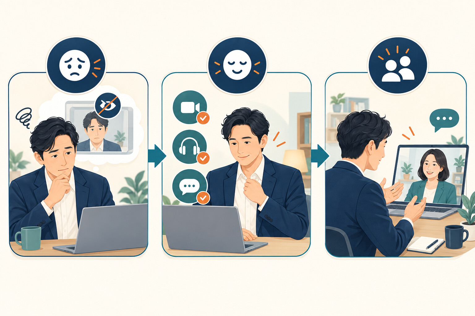 オンライン 英語コーチング カメラ 苦手を整理したイラスト