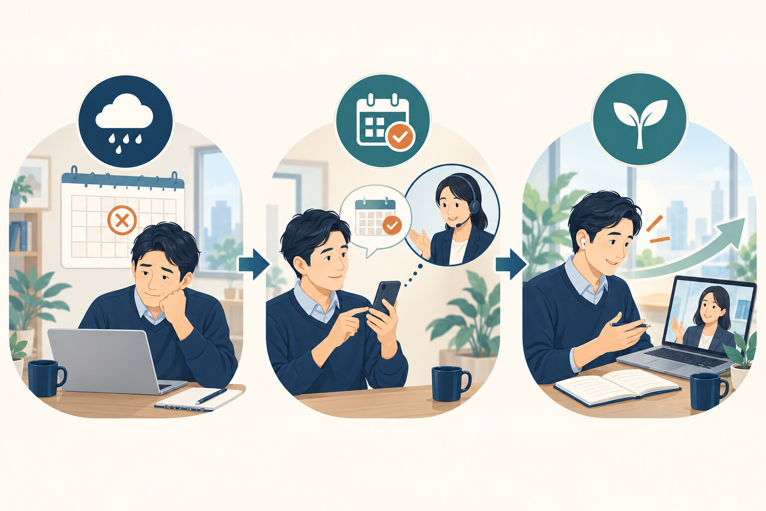 英語コーチング 面談 欠席 キャンセルを整理した記事内イラスト
