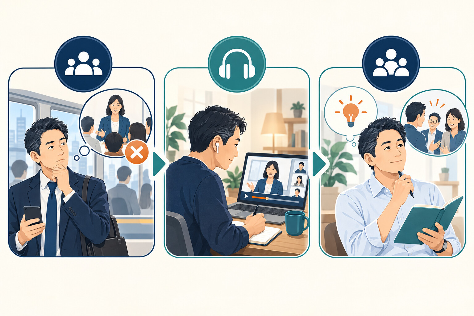 英語コーチング 勉強会 参加できないを整理したイラスト