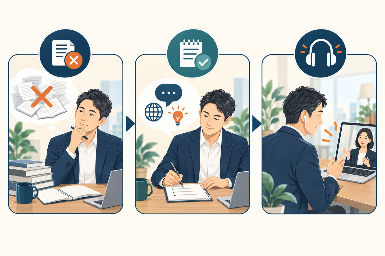 英語コーチング 面談 予習 必要を整理したイラスト
