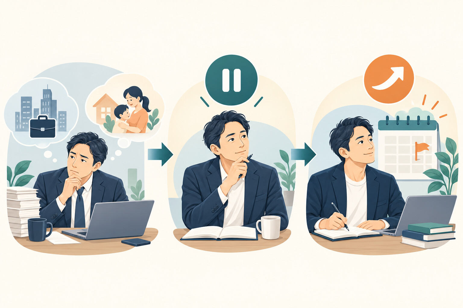英語コーチング 休会 仕事 家庭を整理したイラスト