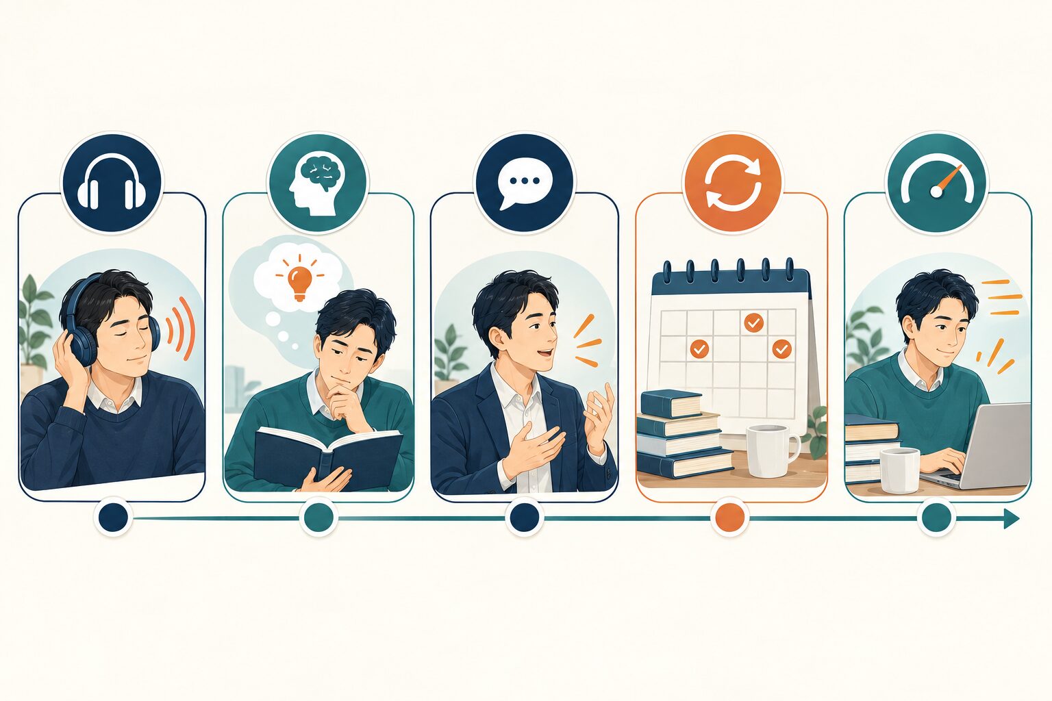 英語コーチング 卒業後 英語力 落ちたを整理したイラスト