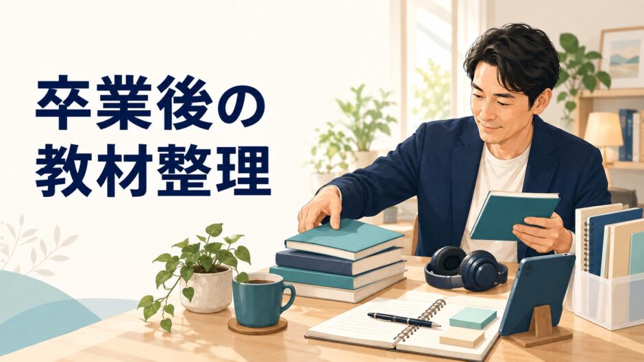 英語コーチング卒業後の教材を整理する受講者