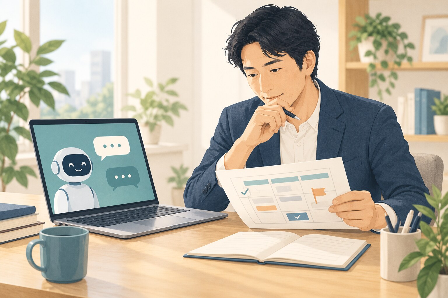 英語コーチング ChatGPT 生成AIの考え方を整理するイラスト