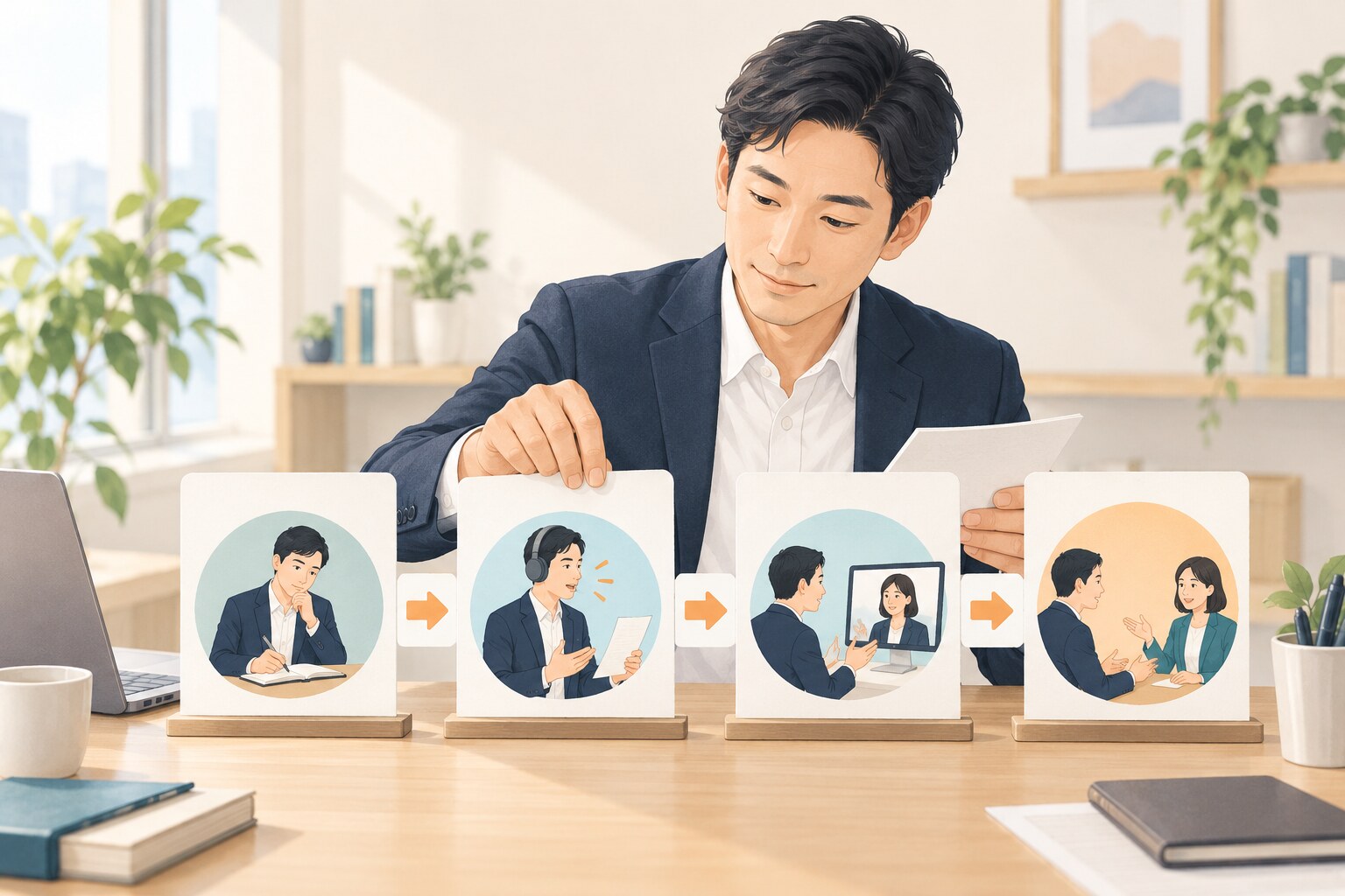 英語コーチング 実践の場がないの考え方を整理するイラスト