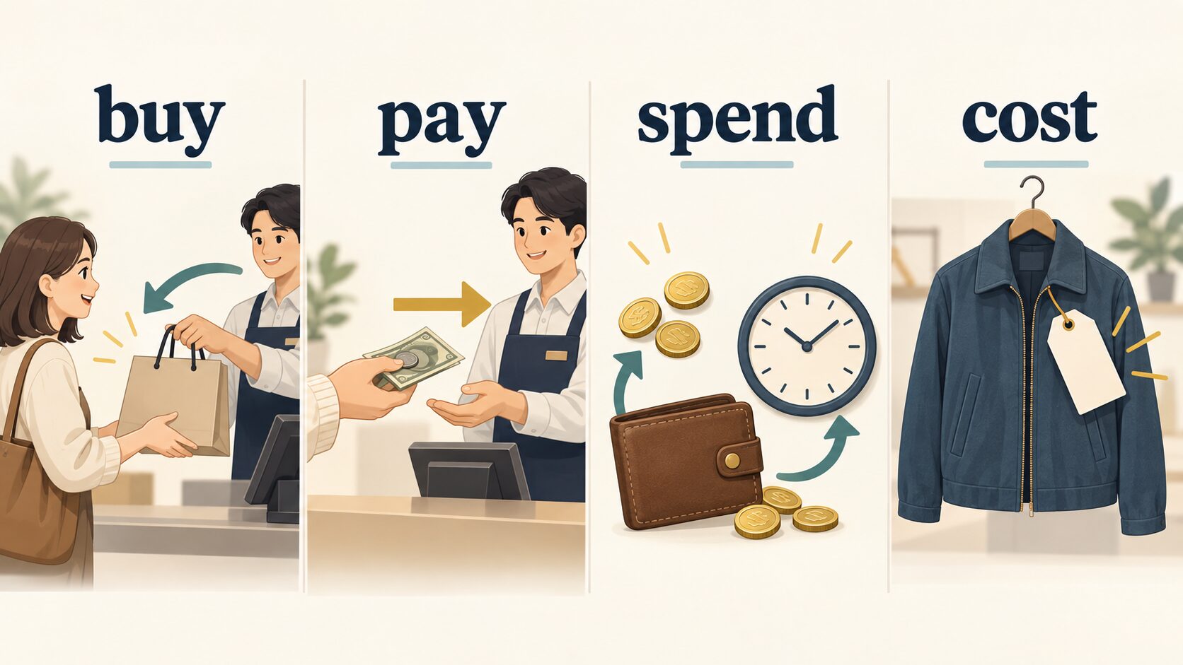 buy・pay・spend・costを4つの視点で比較したコアイメージ図