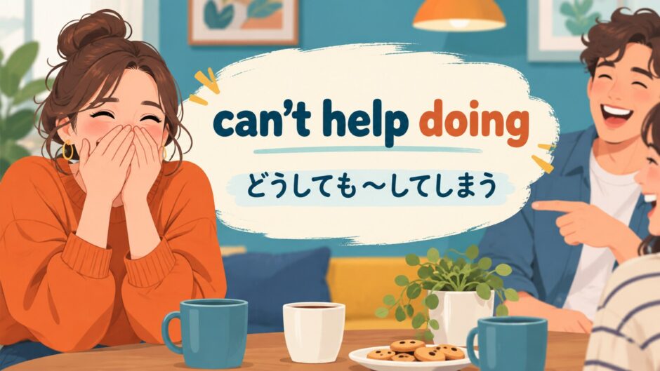 can’t help doingの意味を表すイラスト