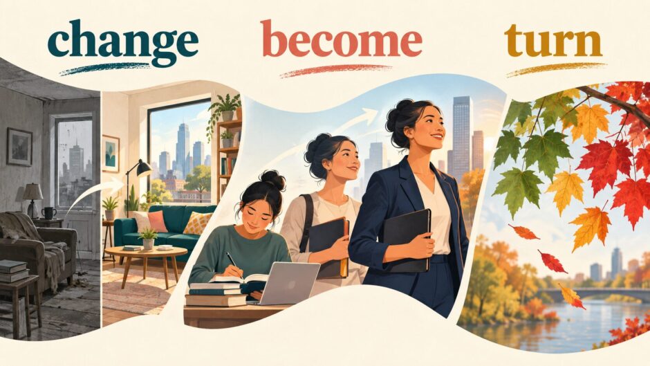 change・become・turnの違いを表す変化のイラスト