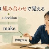 makeとa decision、a plan、progressの組み合わせからコロケーション学習を表す図