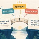 however・therefore・moreoverで英文同士の関係を示す接続副詞のイラスト