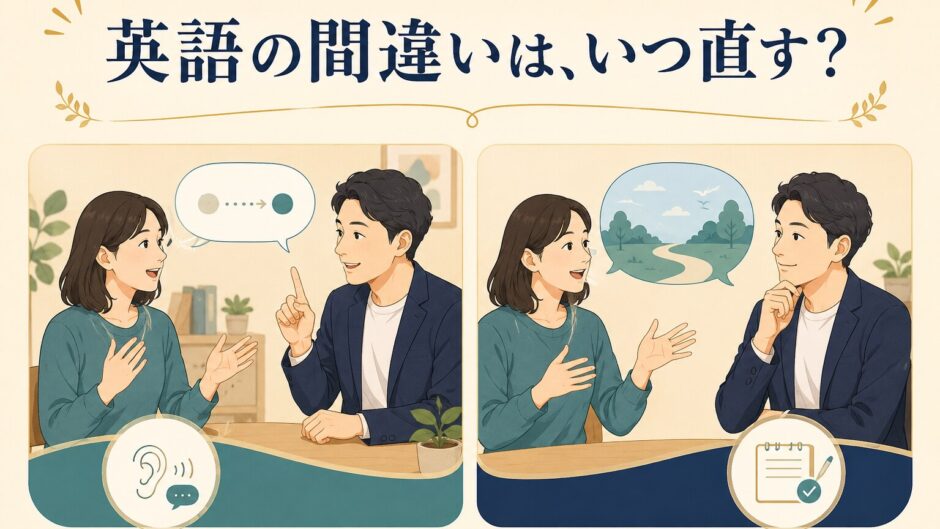 英会話中すぐに直す場合と話し終えてから直す場合の比較
